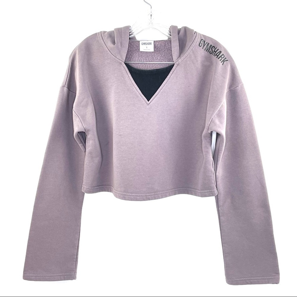 Gymshark Solo Cropped Hoodie Slate Lavender Athleisure Sweatshirt Sz S - Picture 7 of 13